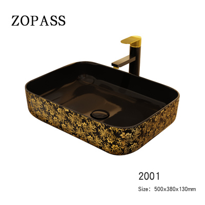Il nero su ordinazione Art Deco Pedestal Basin dorato del quadrato 500*380*130mm