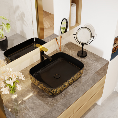 Il nero su ordinazione Art Deco Pedestal Basin dorato del quadrato 500*380*130mm