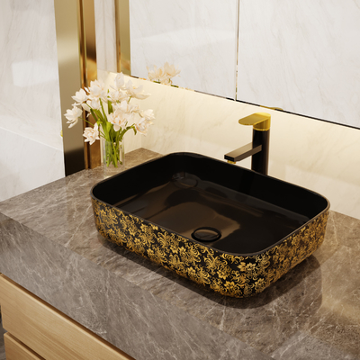 Il nero su ordinazione Art Deco Pedestal Basin dorato del quadrato 500*380*130mm