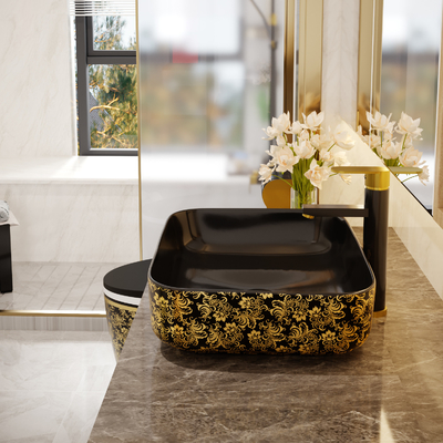 Il nero su ordinazione Art Deco Pedestal Basin dorato del quadrato 500*380*130mm
