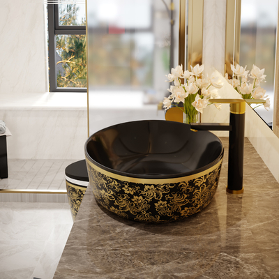 L'oro placca la forma allo spiedo di Art Sanitary Ware Basin Table