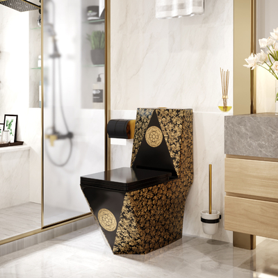 Parete di un pezzo dorata nera ceramica Hung Easy Clean della toilette di Siphonic