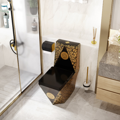 Parete di un pezzo dorata nera ceramica Hung Easy Clean della toilette di Siphonic