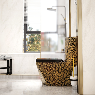 Parete di un pezzo dorata nera ceramica Hung Easy Clean della toilette di Siphonic
