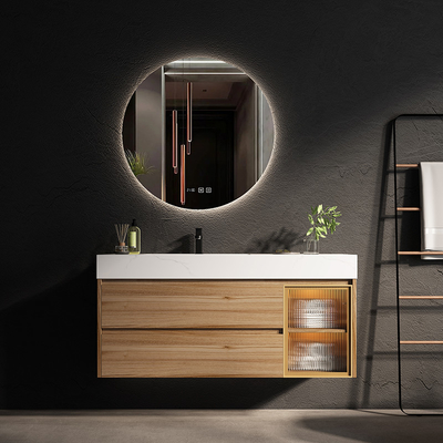 Vanità di galleggiamento dello specchio di legno solido LED del Governo di bagno di rettangolo